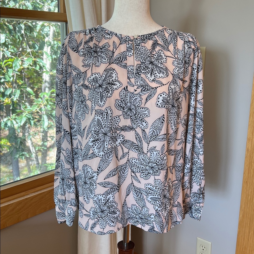 LOFT Black and White Floral Top